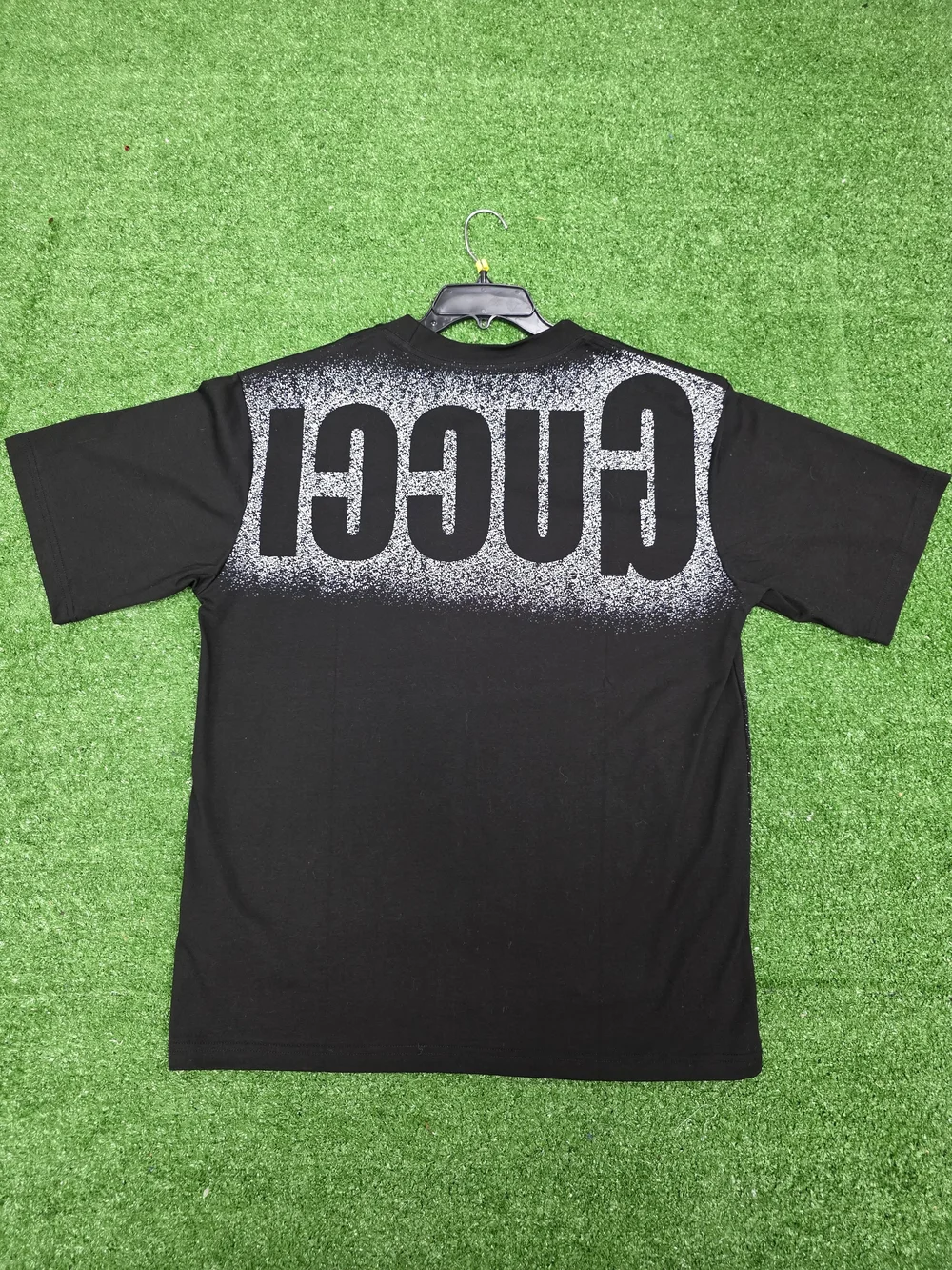 Gucci Black T-Shirt with White Spray GUCCI Logo